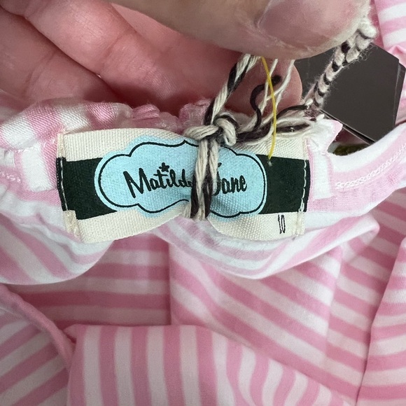 Matilda Jane Pink Striped Dress Trim Accents Cross Back Straps NWT Girls 10 - Picture 6 of 8